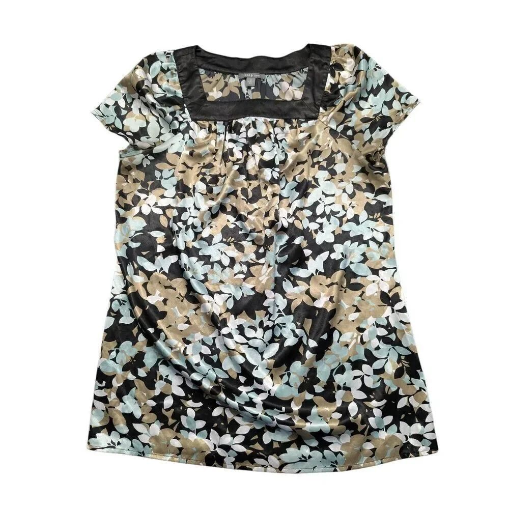APT. 9 Women's Black Gray Short Sleeve Polyester Blouse Size Medium